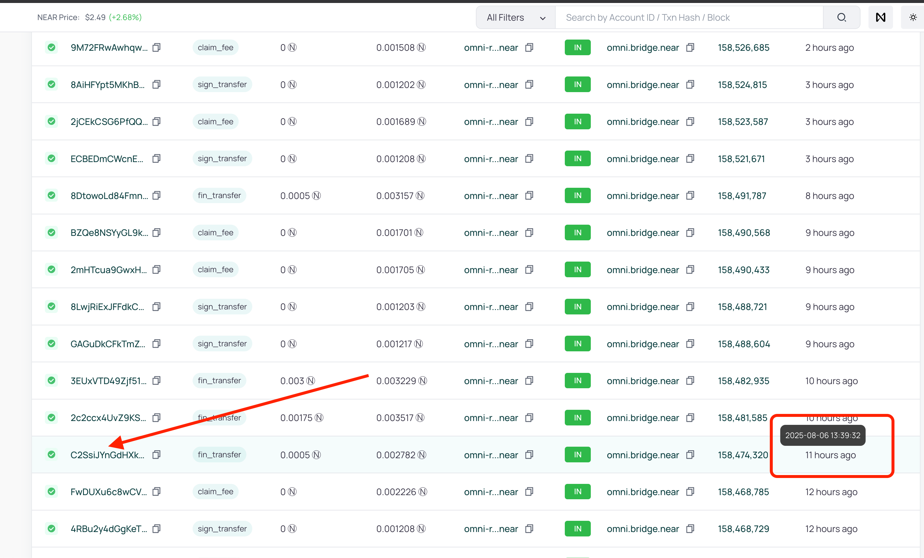 Omni relayer transactions list on NearBlocks