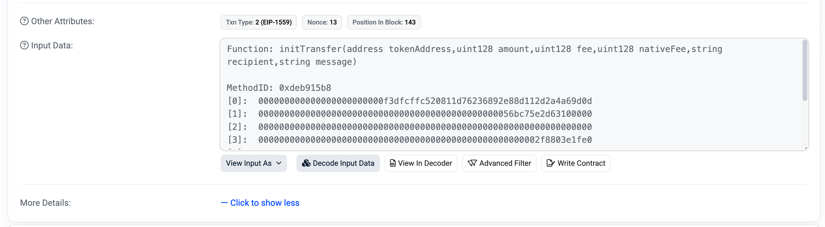 initTransfer transaction on Basescan