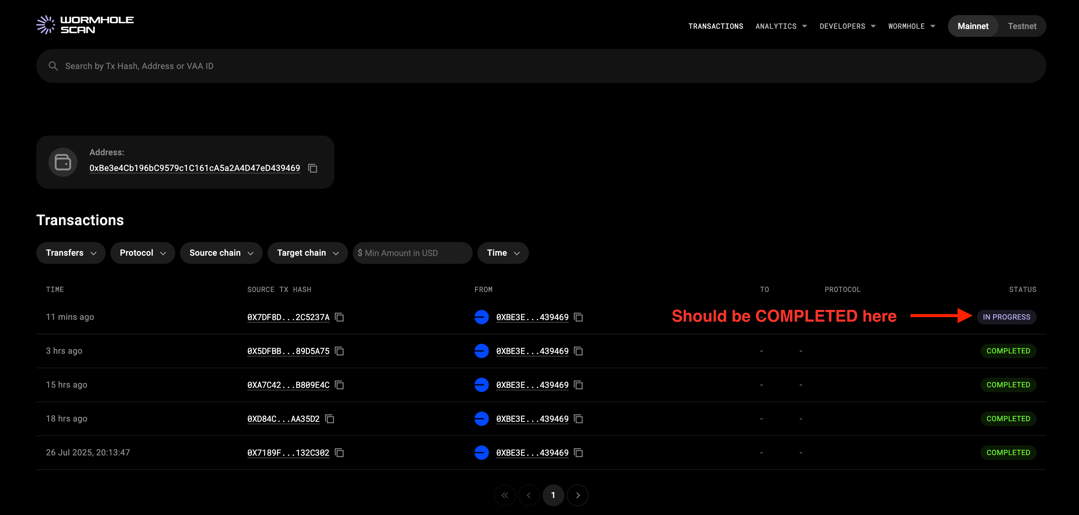 Wormhole VAA dashboard