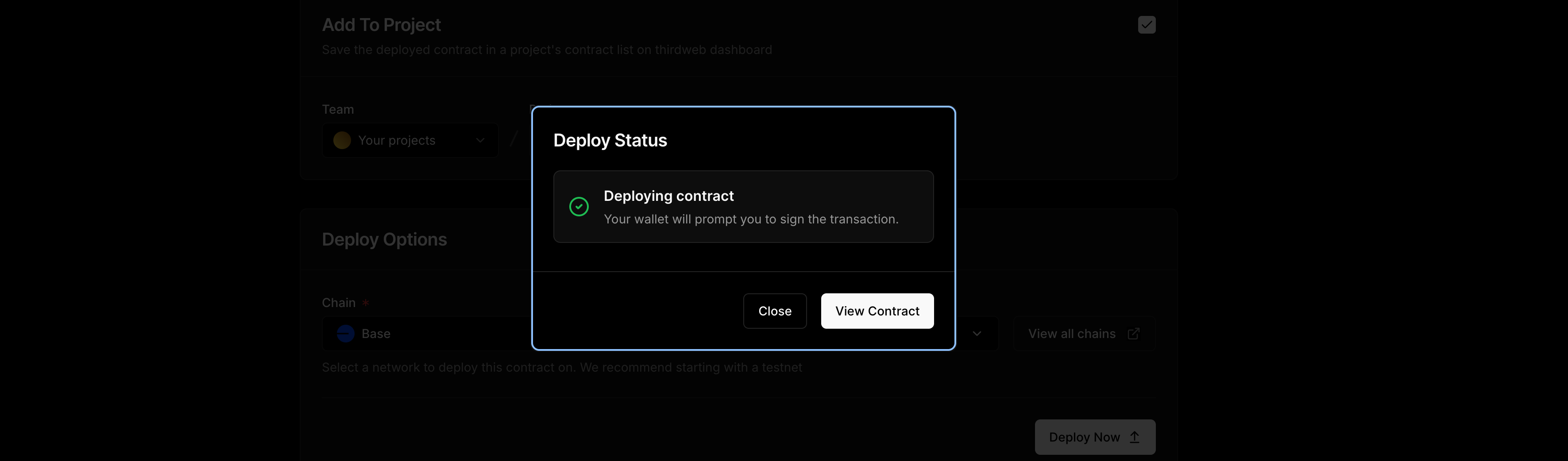 contract deployed success