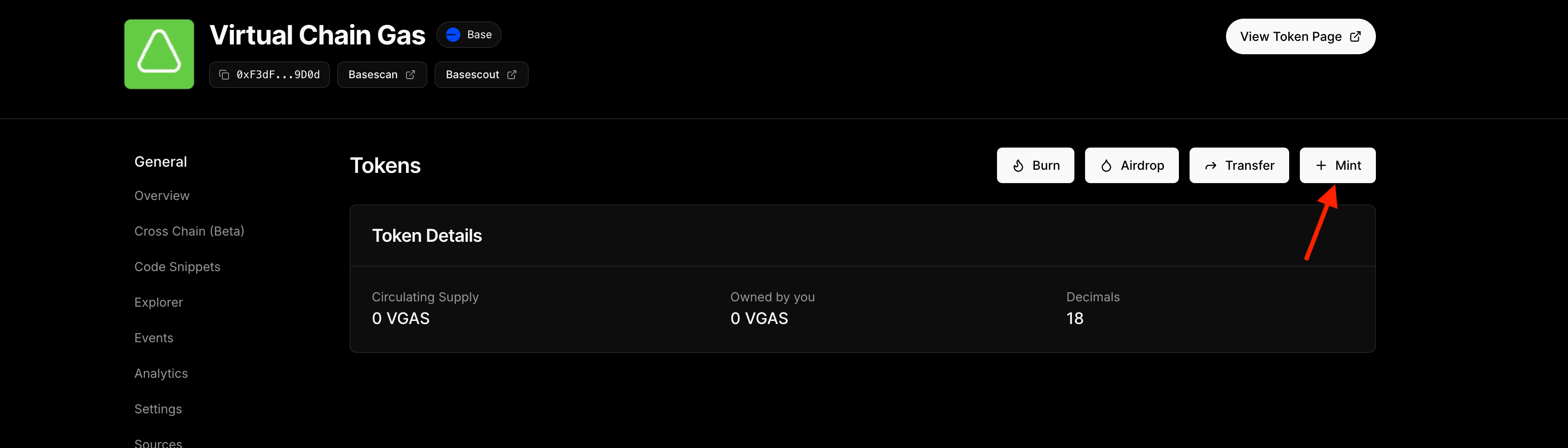 token actions menu